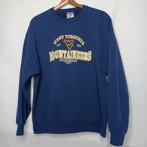 WVU West Virginia University Mountaineers L Sweatshirt Blue Crew Neck Jerzees